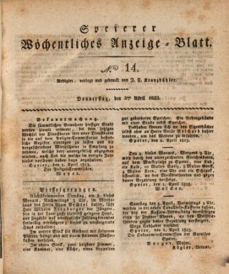 Speyerer wöchentliches Anzeige-Blatt Donnerstag 3. April 1823