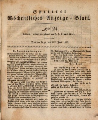 Speyerer wöchentliches Anzeige-Blatt Donnerstag 12. Juni 1823