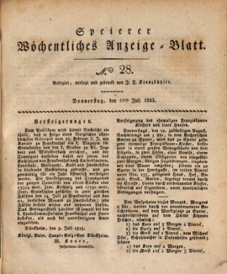 Speyerer wöchentliches Anzeige-Blatt Donnerstag 10. Juli 1823