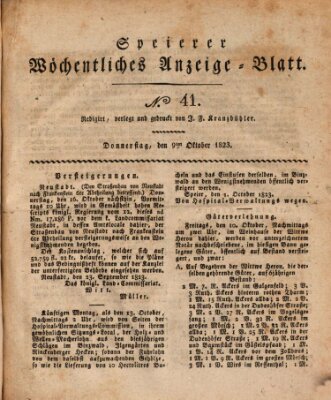 Speyerer wöchentliches Anzeige-Blatt Donnerstag 9. Oktober 1823