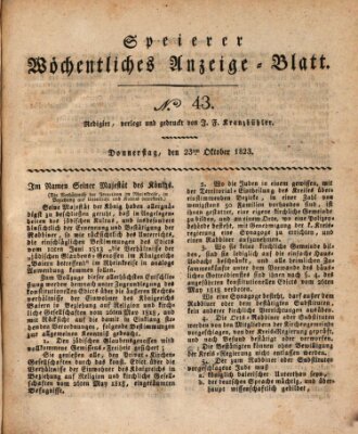 Speyerer wöchentliches Anzeige-Blatt Donnerstag 23. Oktober 1823