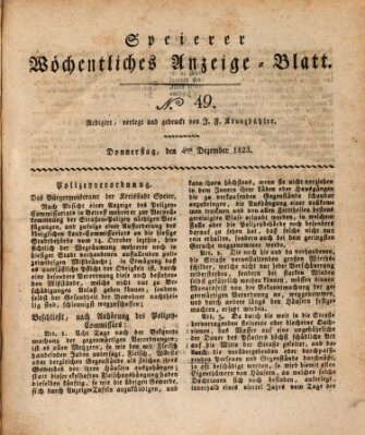 Speyerer wöchentliches Anzeige-Blatt Donnerstag 4. Dezember 1823