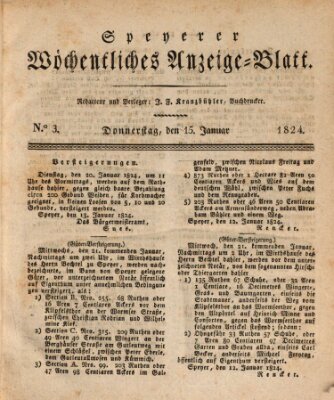 Speyerer wöchentliches Anzeige-Blatt Donnerstag 15. Januar 1824