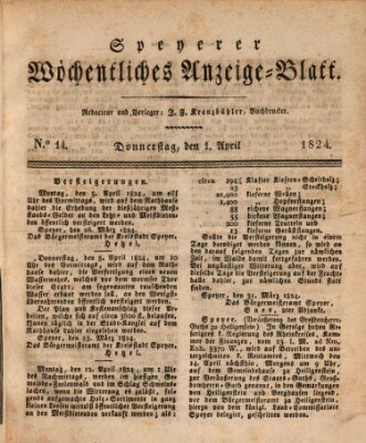 Speyerer wöchentliches Anzeige-Blatt Donnerstag 1. April 1824