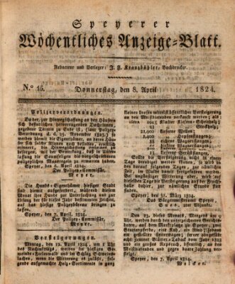 Speyerer wöchentliches Anzeige-Blatt Donnerstag 8. April 1824