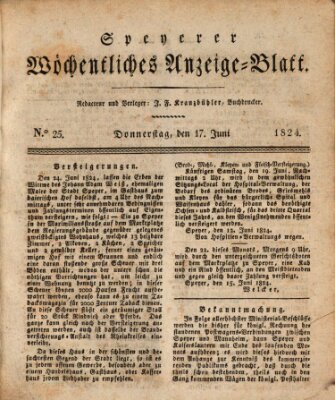 Speyerer wöchentliches Anzeige-Blatt Donnerstag 17. Juni 1824