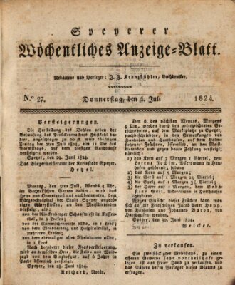 Speyerer wöchentliches Anzeige-Blatt Donnerstag 1. Juli 1824