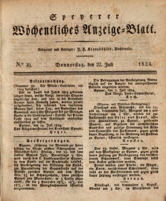 Speyerer wöchentliches Anzeige-Blatt Donnerstag 22. Juli 1824