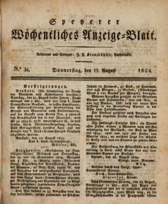 Speyerer wöchentliches Anzeige-Blatt Donnerstag 19. August 1824