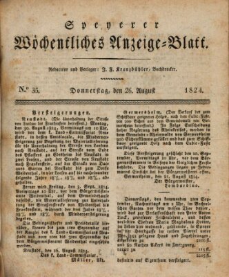 Speyerer wöchentliches Anzeige-Blatt Donnerstag 26. August 1824