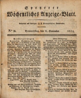 Speyerer wöchentliches Anzeige-Blatt Donnerstag 16. September 1824