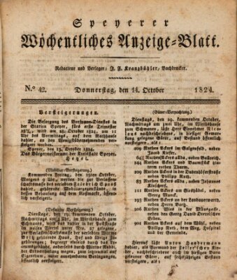 Speyerer wöchentliches Anzeige-Blatt Donnerstag 14. Oktober 1824