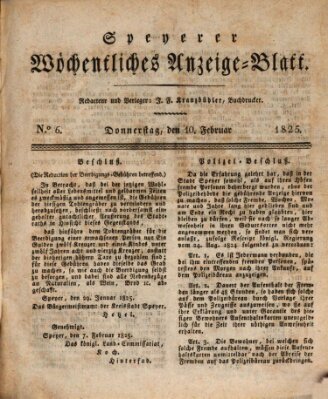 Speyerer wöchentliches Anzeige-Blatt Donnerstag 10. Februar 1825