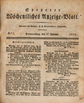 Speyerer wöchentliches Anzeige-Blatt Donnerstag 17. Februar 1825