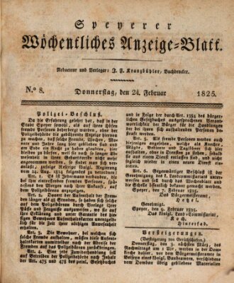 Speyerer wöchentliches Anzeige-Blatt Donnerstag 24. Februar 1825