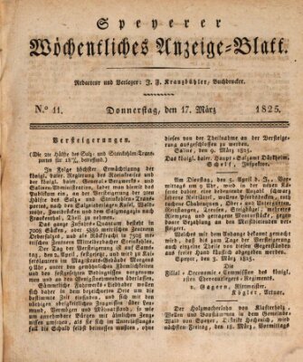 Speyerer wöchentliches Anzeige-Blatt Donnerstag 17. März 1825