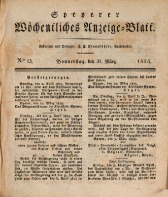 Speyerer wöchentliches Anzeige-Blatt Donnerstag 31. März 1825