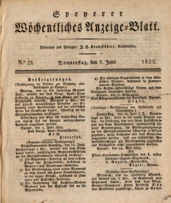 Speyerer wöchentliches Anzeige-Blatt Donnerstag 9. Juni 1825