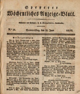 Speyerer wöchentliches Anzeige-Blatt Donnerstag 16. Juni 1825