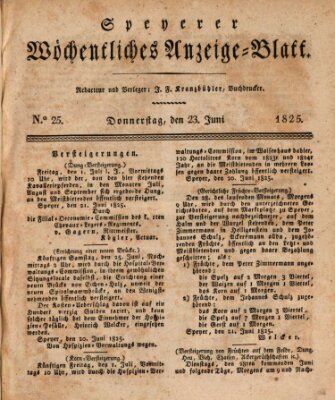 Speyerer wöchentliches Anzeige-Blatt Donnerstag 23. Juni 1825