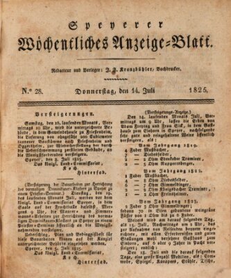 Speyerer wöchentliches Anzeige-Blatt Donnerstag 14. Juli 1825