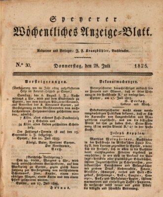 Speyerer wöchentliches Anzeige-Blatt Donnerstag 28. Juli 1825