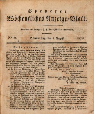 Speyerer wöchentliches Anzeige-Blatt Donnerstag 4. August 1825