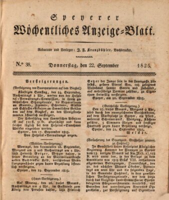 Speyerer wöchentliches Anzeige-Blatt Donnerstag 22. September 1825