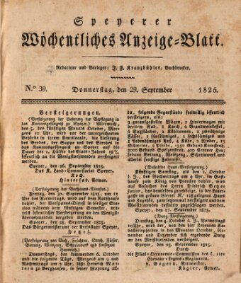 Speyerer wöchentliches Anzeige-Blatt Donnerstag 29. September 1825