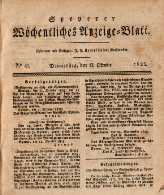 Speyerer wöchentliches Anzeige-Blatt Donnerstag 13. Oktober 1825