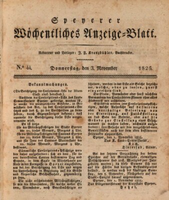 Speyerer wöchentliches Anzeige-Blatt Donnerstag 3. November 1825