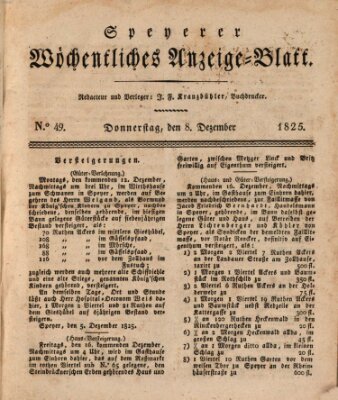 Speyerer wöchentliches Anzeige-Blatt Donnerstag 8. Dezember 1825