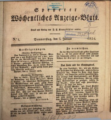 Speyerer wöchentliches Anzeige-Blatt Donnerstag 5. Januar 1826