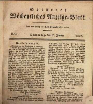 Speyerer wöchentliches Anzeige-Blatt Donnerstag 26. Januar 1826