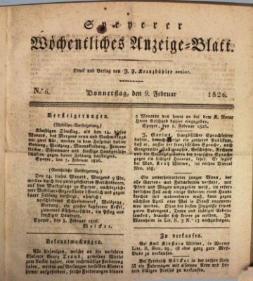 Speyerer wöchentliches Anzeige-Blatt Donnerstag 9. Februar 1826