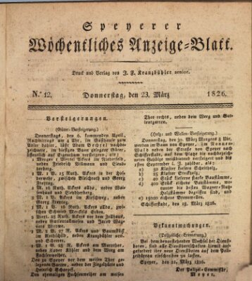 Speyerer wöchentliches Anzeige-Blatt Donnerstag 23. März 1826