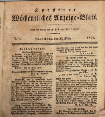 Speyerer wöchentliches Anzeige-Blatt Donnerstag 30. März 1826