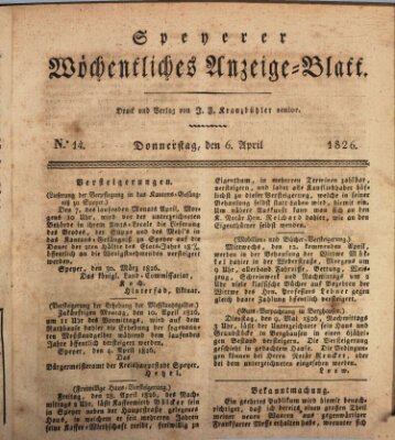 Speyerer wöchentliches Anzeige-Blatt Donnerstag 6. April 1826