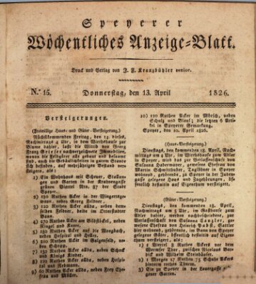 Speyerer wöchentliches Anzeige-Blatt Donnerstag 13. April 1826