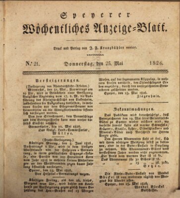 Speyerer wöchentliches Anzeige-Blatt Donnerstag 25. Mai 1826