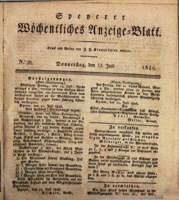 Speyerer wöchentliches Anzeige-Blatt Donnerstag 13. Juli 1826