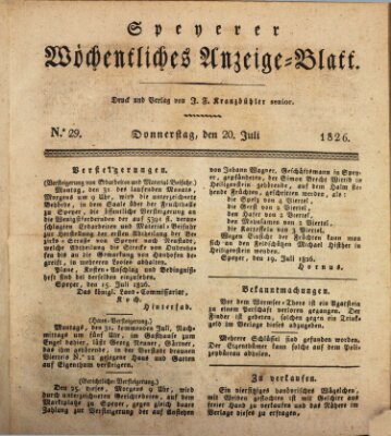 Speyerer wöchentliches Anzeige-Blatt Donnerstag 20. Juli 1826