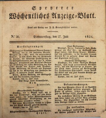 Speyerer wöchentliches Anzeige-Blatt Donnerstag 27. Juli 1826