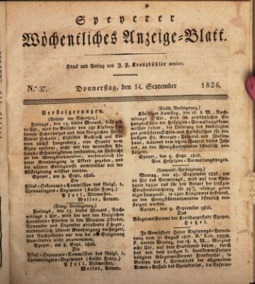 Speyerer wöchentliches Anzeige-Blatt Donnerstag 14. September 1826