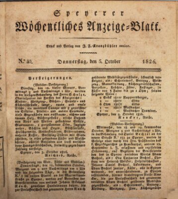 Speyerer wöchentliches Anzeige-Blatt Donnerstag 5. Oktober 1826