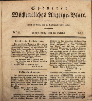 Speyerer wöchentliches Anzeige-Blatt Donnerstag 12. Oktober 1826