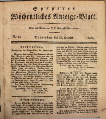 Speyerer wöchentliches Anzeige-Blatt Donnerstag 26. Oktober 1826