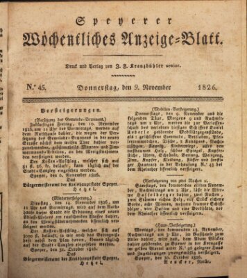 Speyerer wöchentliches Anzeige-Blatt Donnerstag 9. November 1826