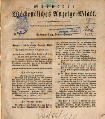 Speyerer wöchentliches Anzeige-Blatt Donnerstag 4. Januar 1827