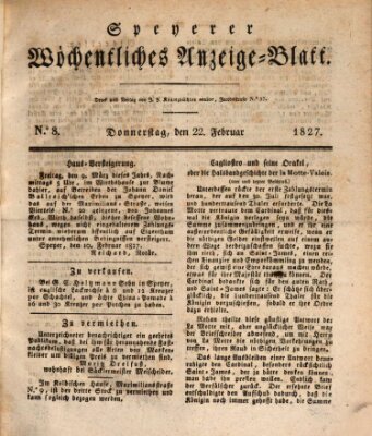 Speyerer wöchentliches Anzeige-Blatt Donnerstag 22. Februar 1827